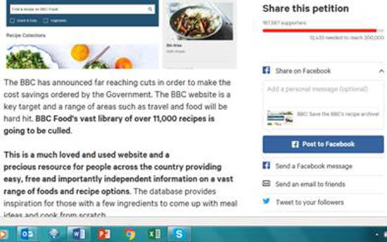 @change screenshot for petition to save bbc recipes website