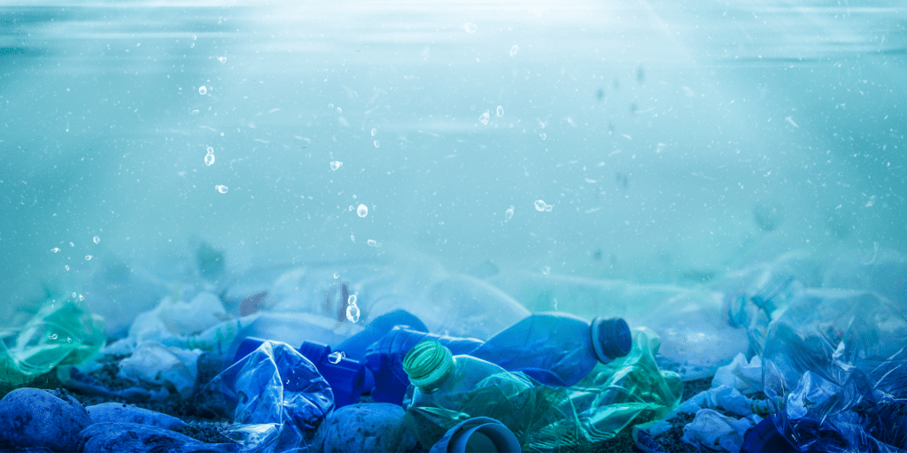 Plastic waste on sea bed in ocean