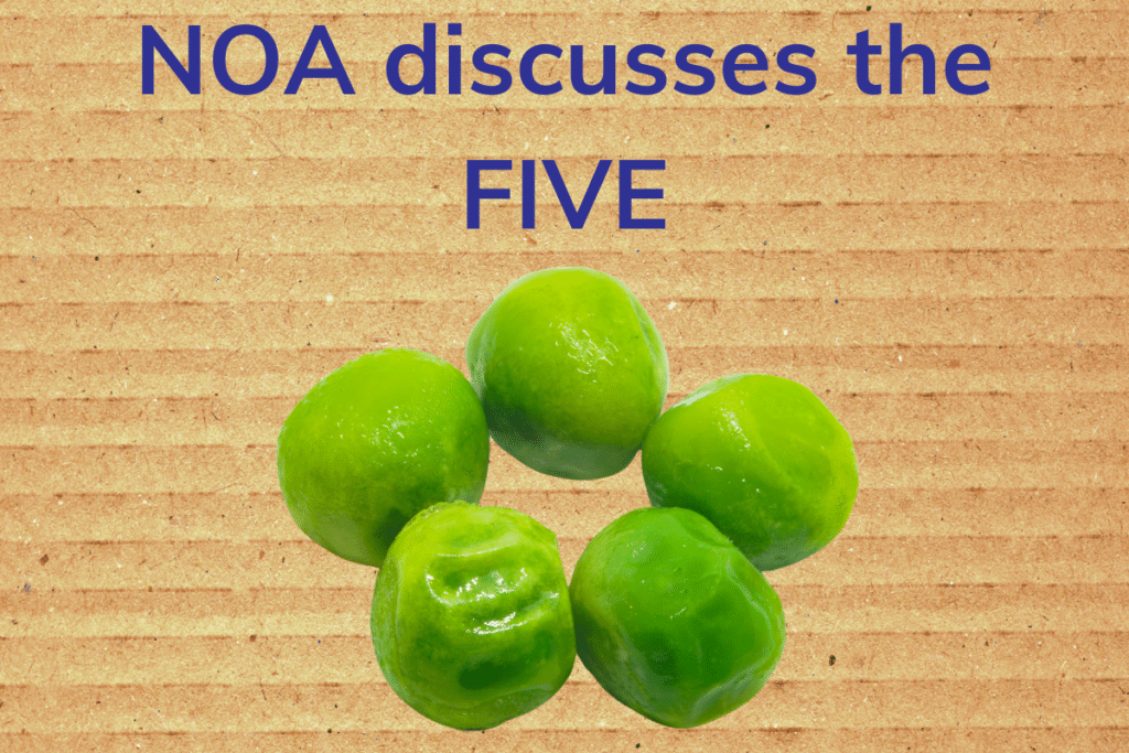 Five peas to illustrate the five Ps - Peace - Prohibitive tariffs - Papertarians- Pragmatism - Packaging